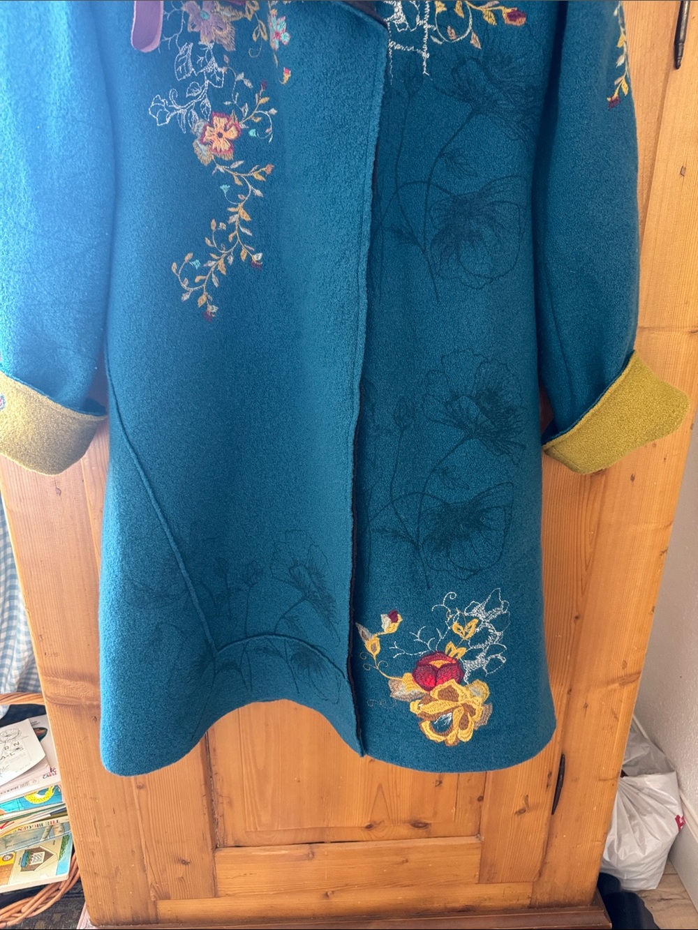 IVKO Teal Embroidered Hooded Wool Trench Coat - Picture 10 of 11